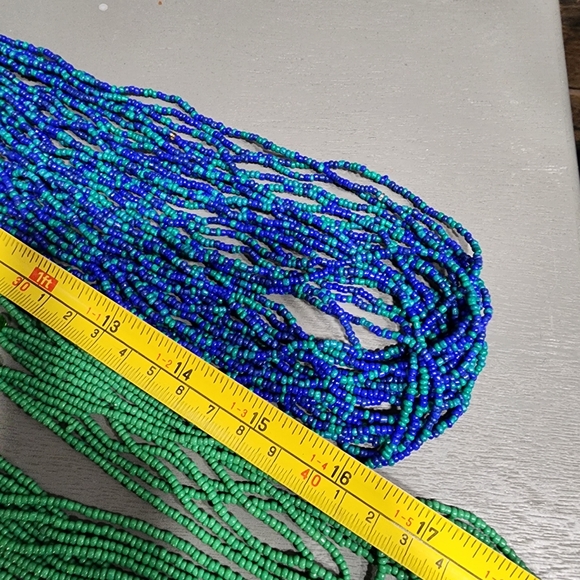 Fashion costume jewelry necklace lot Glass seed beads multi layered green blue - Picture 8 of 10